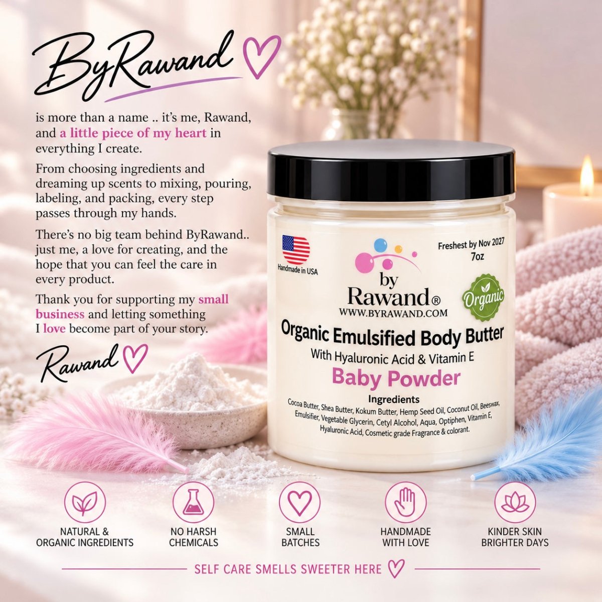 Baby Powder moisturizing buttercream with Hyaluronic acid & vitamin E - Bath & Body Products ByRawand