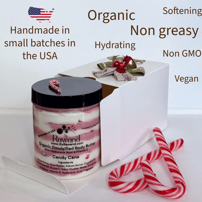 Candy Cane Scented Body Butter: Shea, Cocoa and Kokum Butter with Hemp Seed oil. With a gift box handmade ready to gift 7oz jar - Bath & Body Products ByRawand