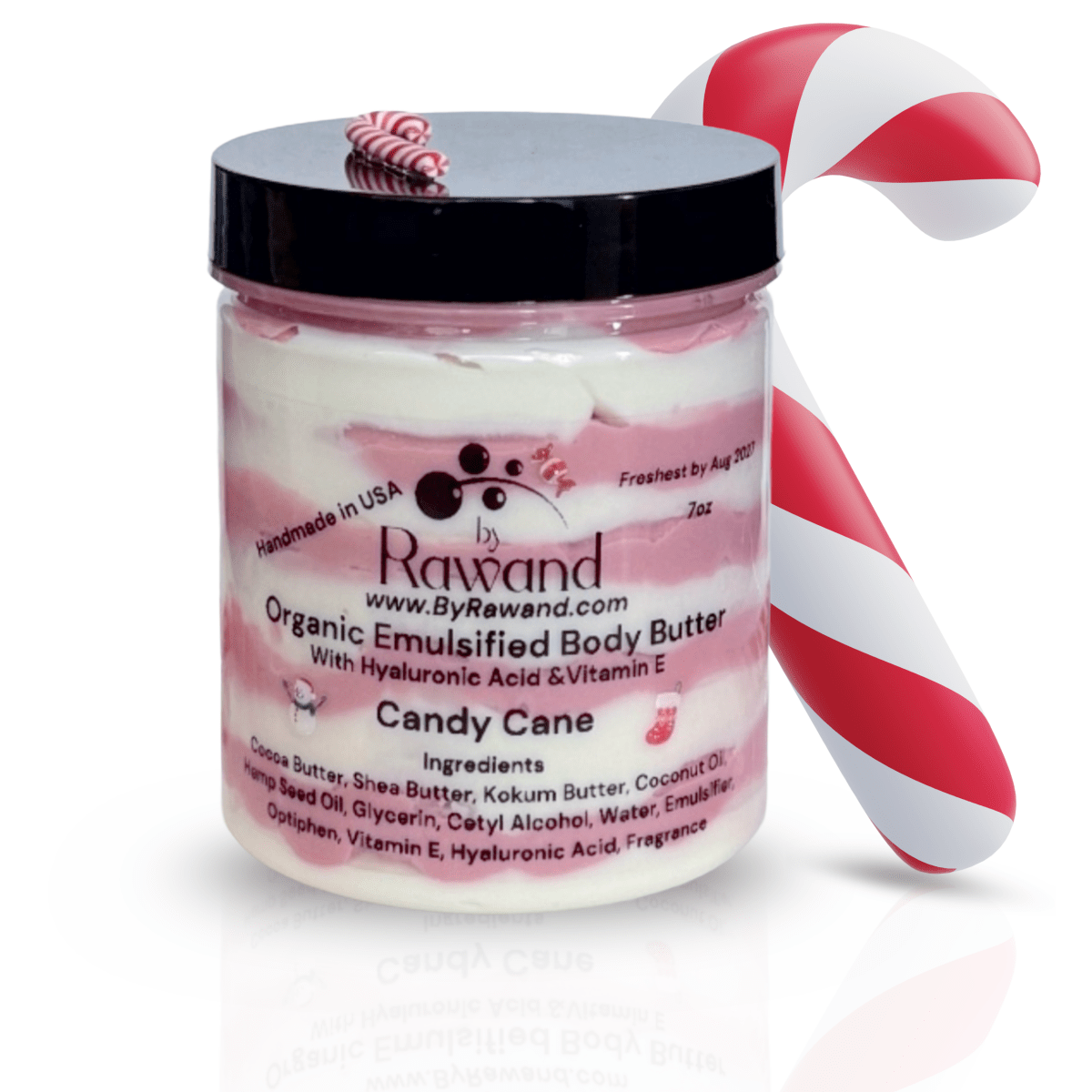 Candy Cane Scented Body Butter: Shea, Cocoa and Kokum Butter with Hemp Seed oil. With a gift box handmade ready to gift 7oz jar - Bath & Body Products ByRawand