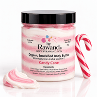 Candy Cane Scented Organic Body Butter - Omega Rich Formula - 7oz Jar - Bath & Body Products ByRawand