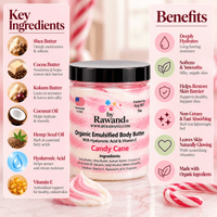 Candy Cane Scented Organic Body Butter - Omega Rich Formula - 7oz Jar - Bath & Body Products ByRawand