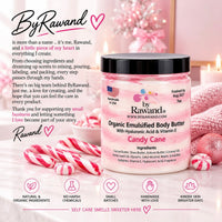 Candy Cane Scented Organic Body Butter - Omega Rich Formula - 7oz Jar - Bath & Body Products ByRawand