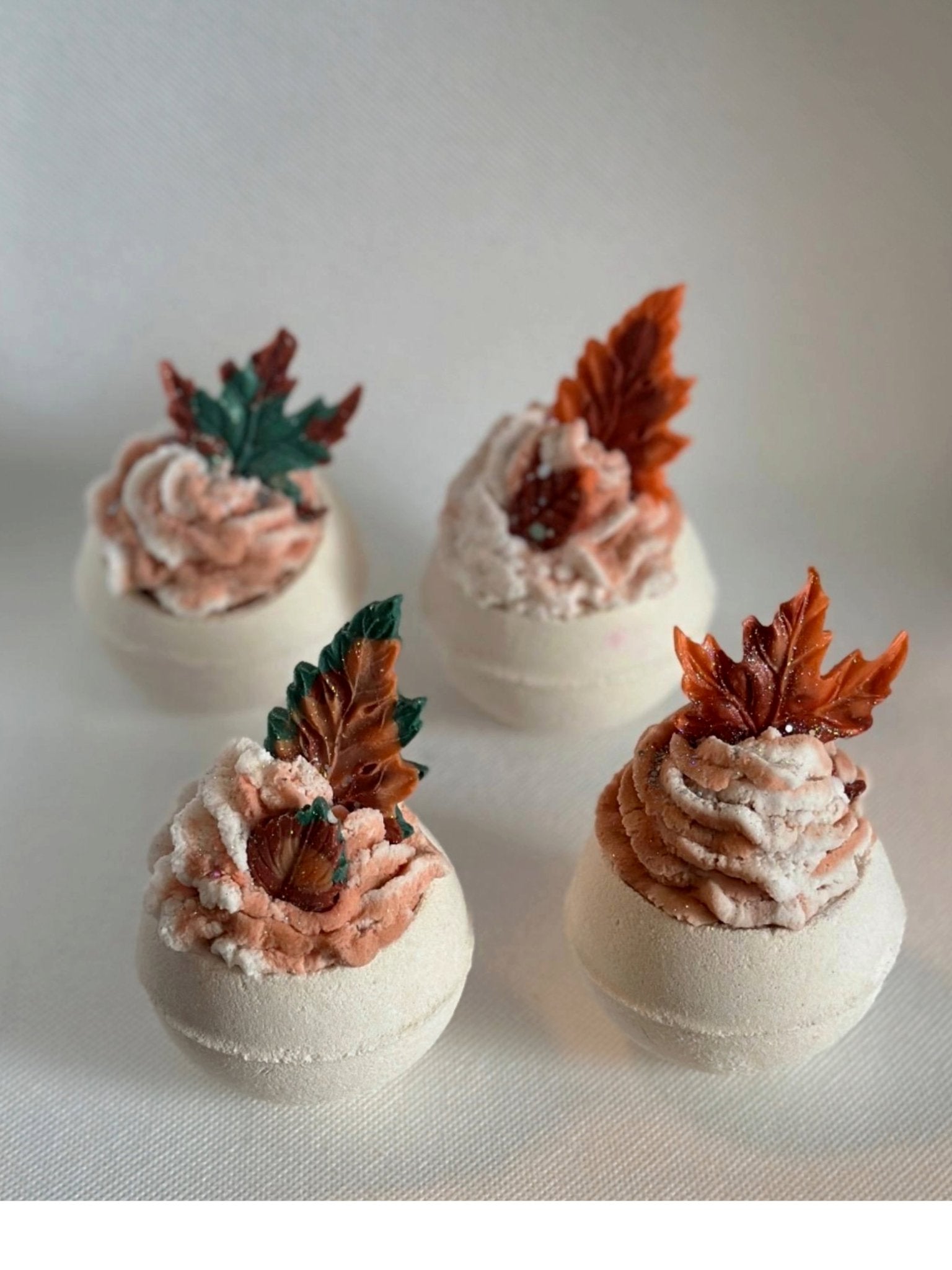 Fall Bath Bomb Gift Set – 4 Bubble Bath Bombs with Frosting & Soap Leaves - Bath & Body Products ByRawand