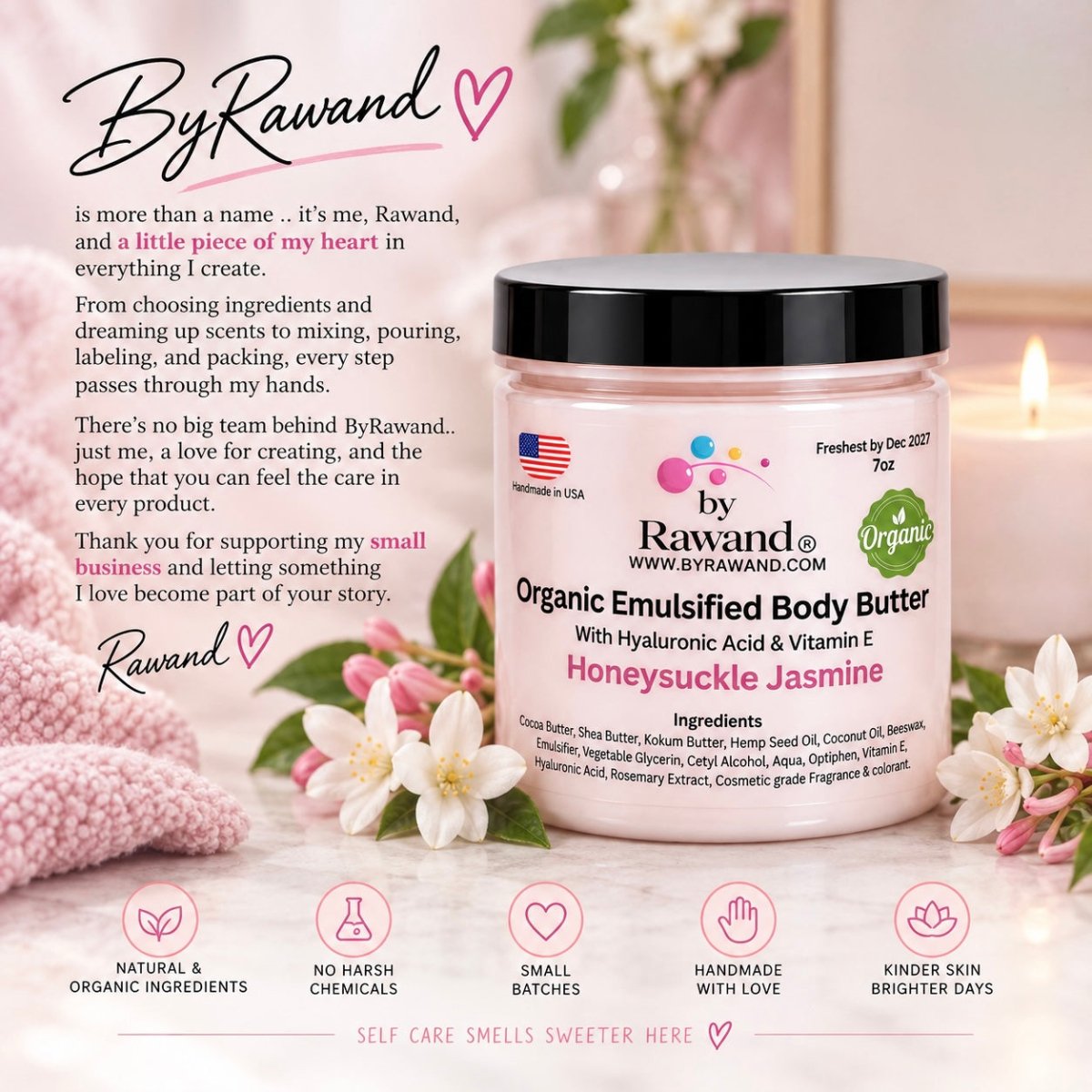 Honeysuckle Jasmine moisturizing buttercream with Hyaluronic acid & vitamin E - Bath & Body Products ByRawand