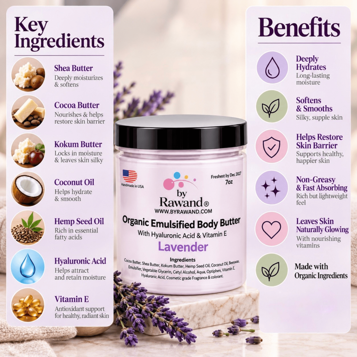Lavender Moisturizing Buttercream with Hyaluronic acid & Vitamin E - Bath & Body Products ByRawand