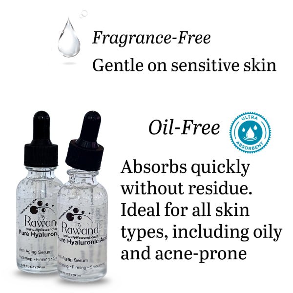 Pure Hyaluronic Acid High and low molecular Anti - Aging Serum, Oil - Free, Fragrance - Free, Deep Hydrating and Firming, 1.15 FL OZ - Bath & Body Products ByRawand