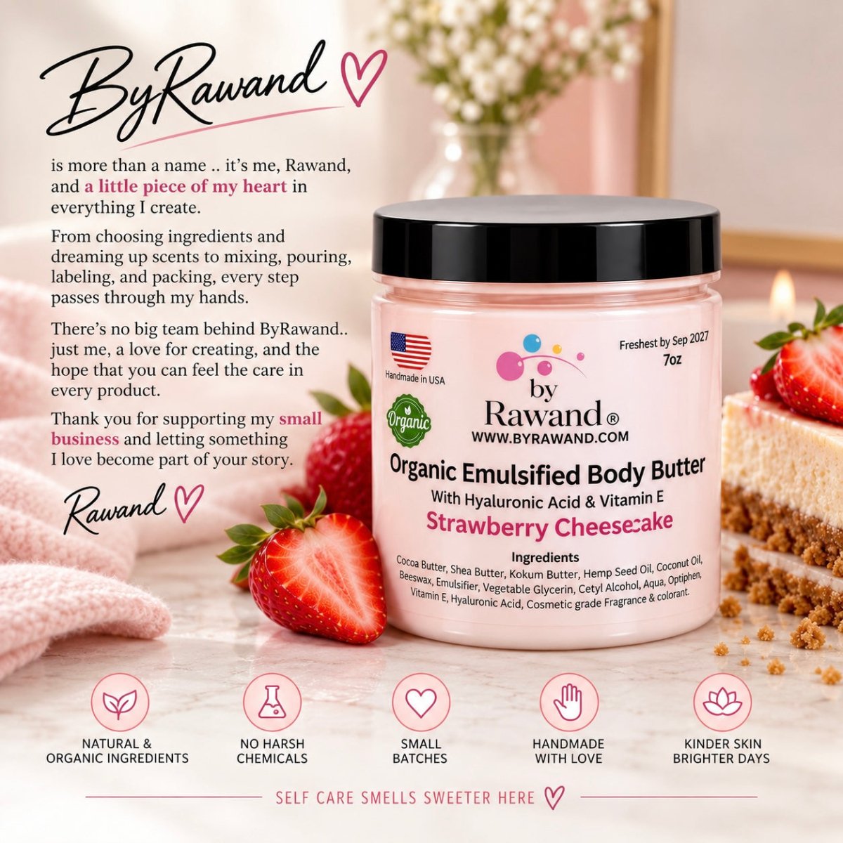 Strawberry Cheesecake Moisturizing Body Butter with Hyaluronic acid & vitamin E - Bath & Body Products ByRawand