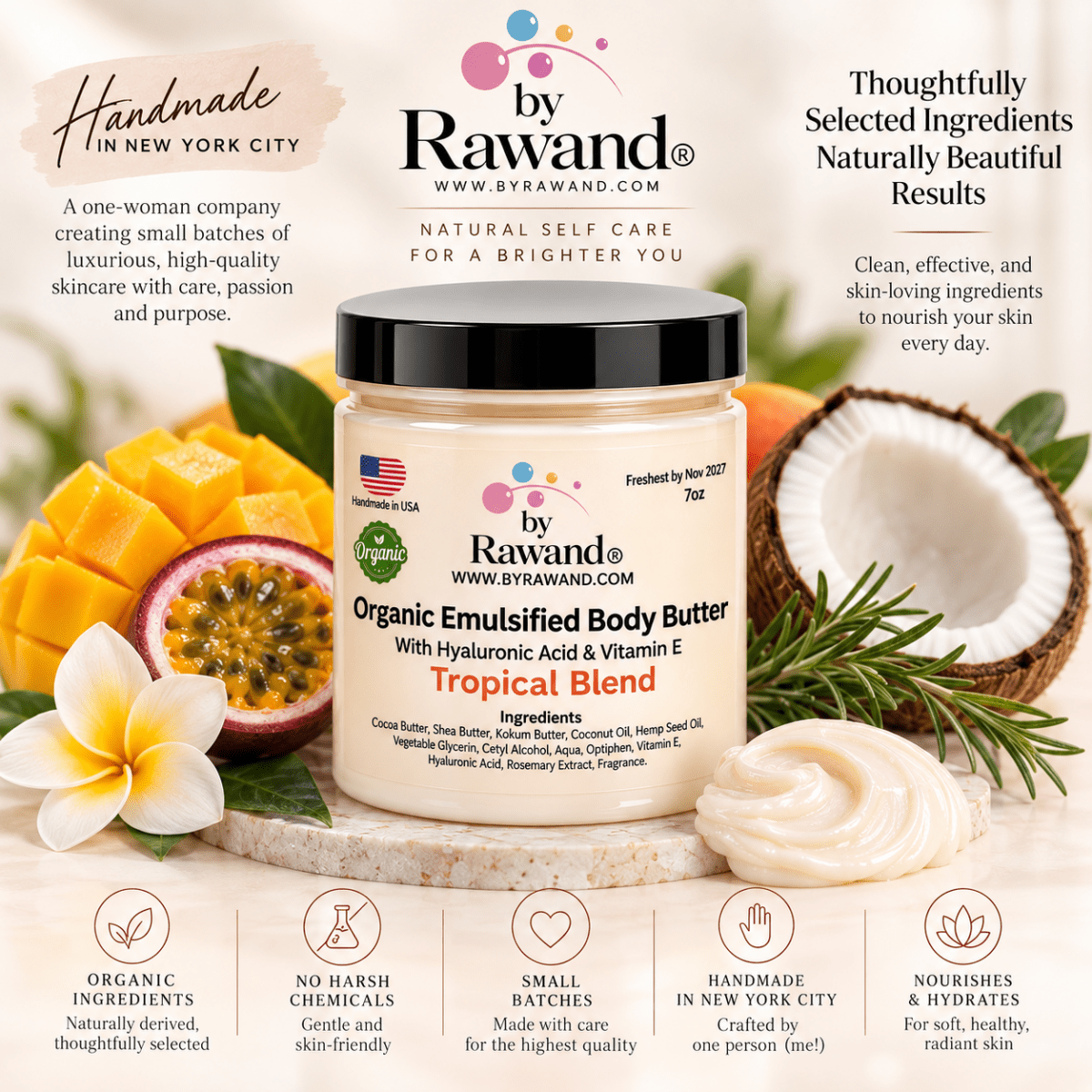 Tropical Blend Moisturizing Body Butter with Hyaluronic Acid & vitamin E - Bath & Body Products ByRawand