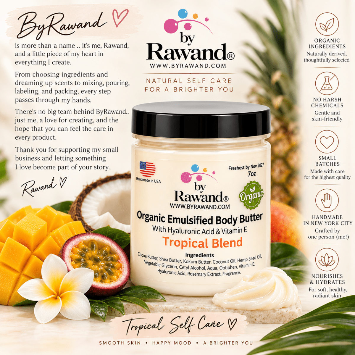 Tropical Blend Moisturizing Body Butter with Hyaluronic Acid & vitamin E - Bath & Body Products ByRawand